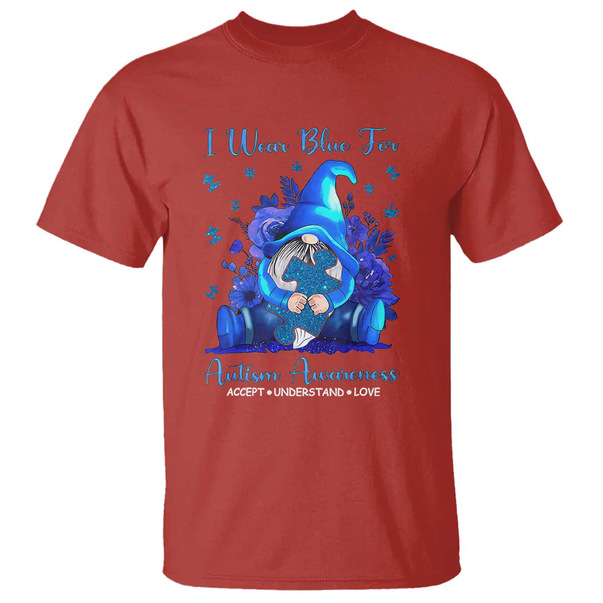 Gnome Autism T Shirt I Wear Blue For Autism Awareness Accept Understand Love TS01 Red Printyourwear