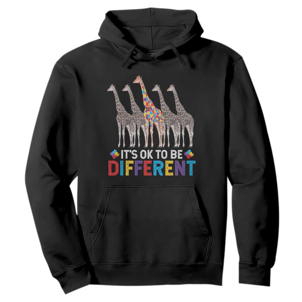 Giraffe Autism Hoodie It's Ok To Be Different Puzzle Support TS01 Black Printyourwear