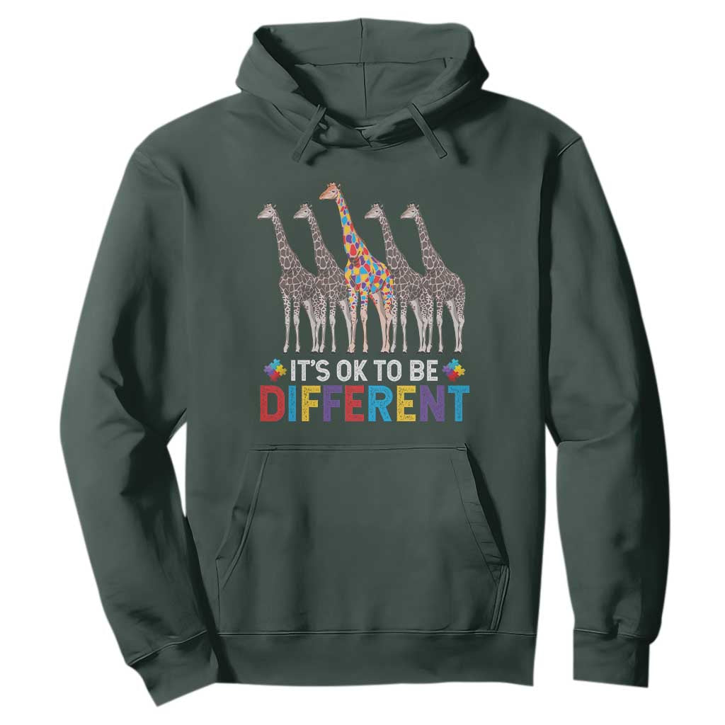 Giraffe Autism Hoodie It's Ok To Be Different Puzzle Support TS01 Dark Forest Green Printyourwear
