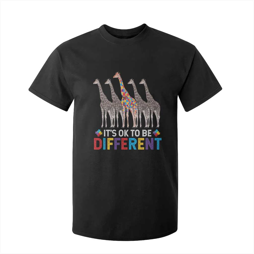 Giraffe Autism T Shirt For Kid It's Ok To Be Different Puzzle Support TS01 Black Printyourwear