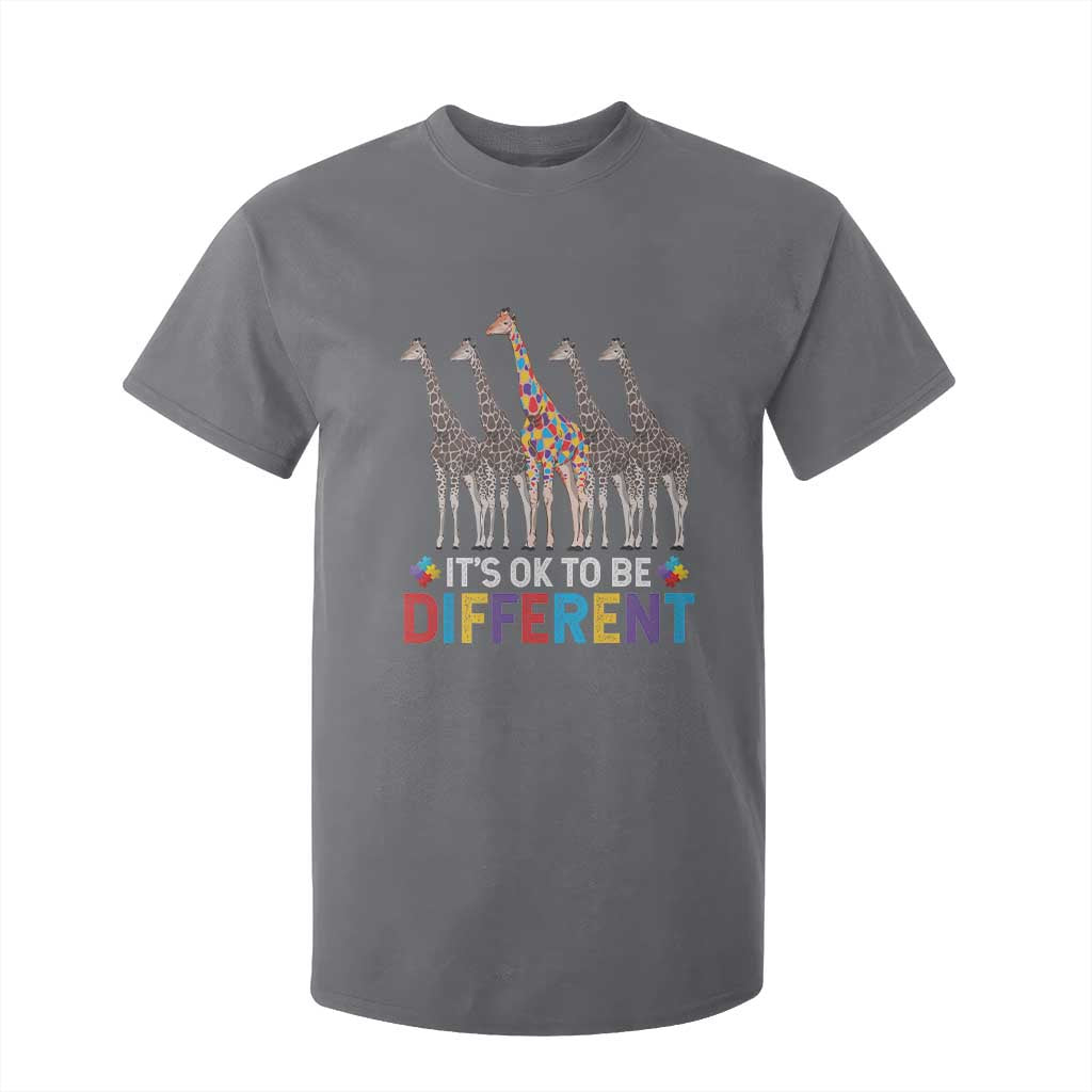 Giraffe Autism T Shirt For Kid It's Ok To Be Different Puzzle Support TS01 Charcoal Printyourwear