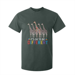 Giraffe Autism T Shirt For Kid It's Ok To Be Different Puzzle Support TS01 Dark Forest Green Printyourwear