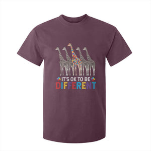 Giraffe Autism T Shirt For Kid It's Ok To Be Different Puzzle Support TS01 Maroon Printyourwear