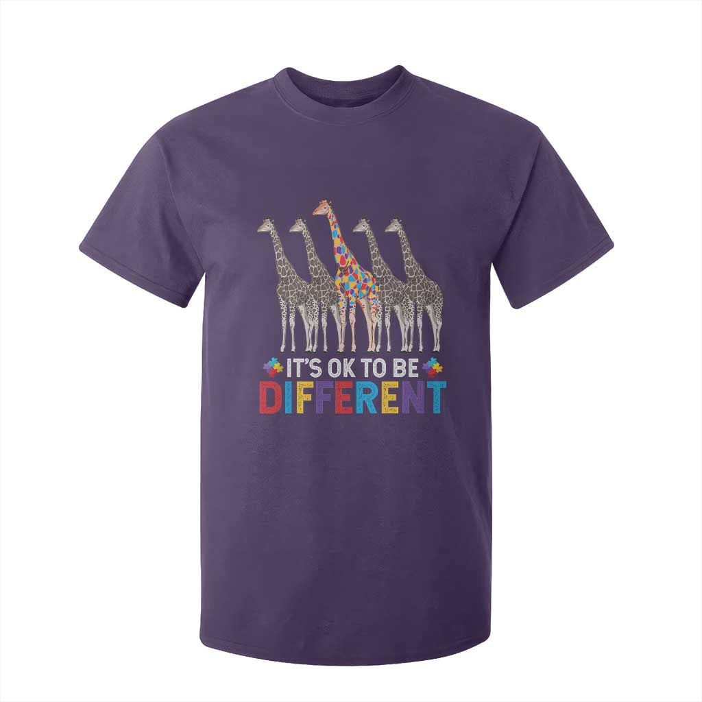 Giraffe Autism T Shirt For Kid It's Ok To Be Different Puzzle Support TS01 Purple Printyourwear