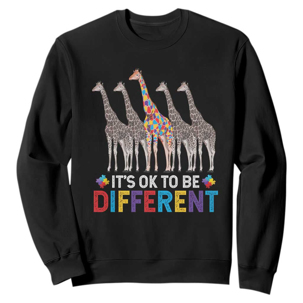 Giraffe Autism Sweatshirt It's Ok To Be Different Puzzle Support TS01 Black Printyourwear