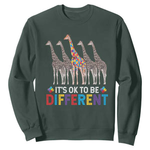 Giraffe Autism Sweatshirt It's Ok To Be Different Puzzle Support TS01 Dark Forest Green Printyourwear
