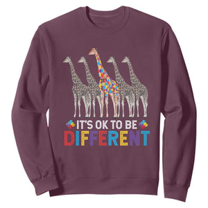 Giraffe Autism Sweatshirt It's Ok To Be Different Puzzle Support TS01 Maroon Printyourwear