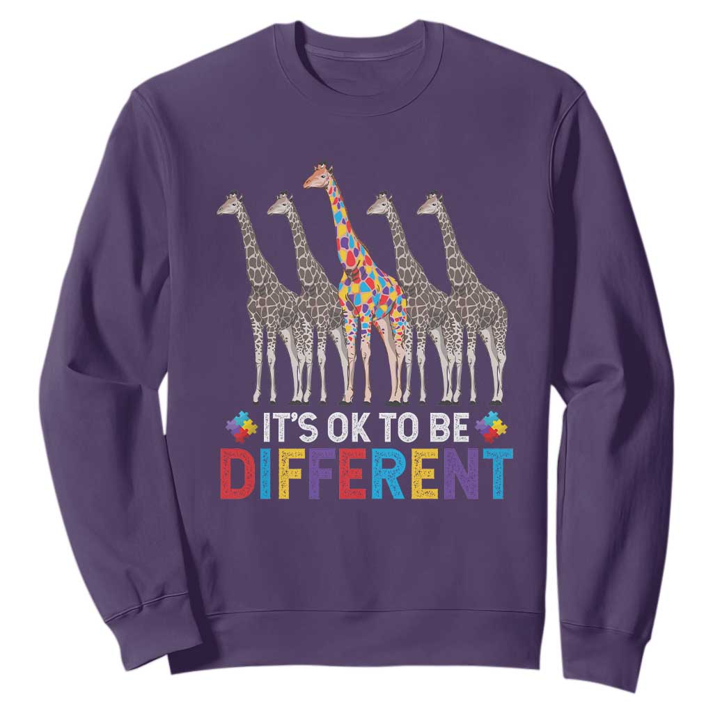 Giraffe Autism Sweatshirt It's Ok To Be Different Puzzle Support TS01 Purple Printyourwear