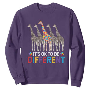 Giraffe Autism Sweatshirt It's Ok To Be Different Puzzle Support TS01 Purple Printyourwear