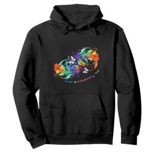 Autism Acceptance Hoodie Accept Understand Love Rainbow Infinity With Butterfly Feathers TS01 Black Printyourwear