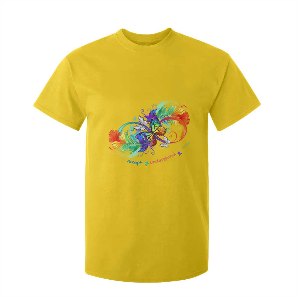 Autism Acceptance T Shirt For Kid Accept Understand Love Rainbow Infinity With Butterfly Feathers TS01 Daisy Printyourwear