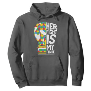 Autism Support Hoodie Her Fight is My Fight Warriors Jigsaw Puzzle Boxing Glove TS01 Dark Heather Printyourwear