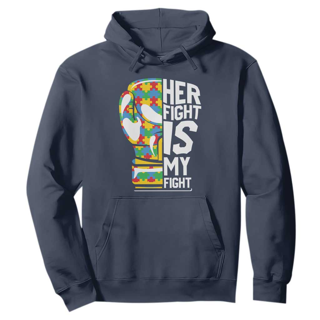 Autism Support Hoodie Her Fight is My Fight Warriors Jigsaw Puzzle Boxing Glove TS01 Navy Printyourwear