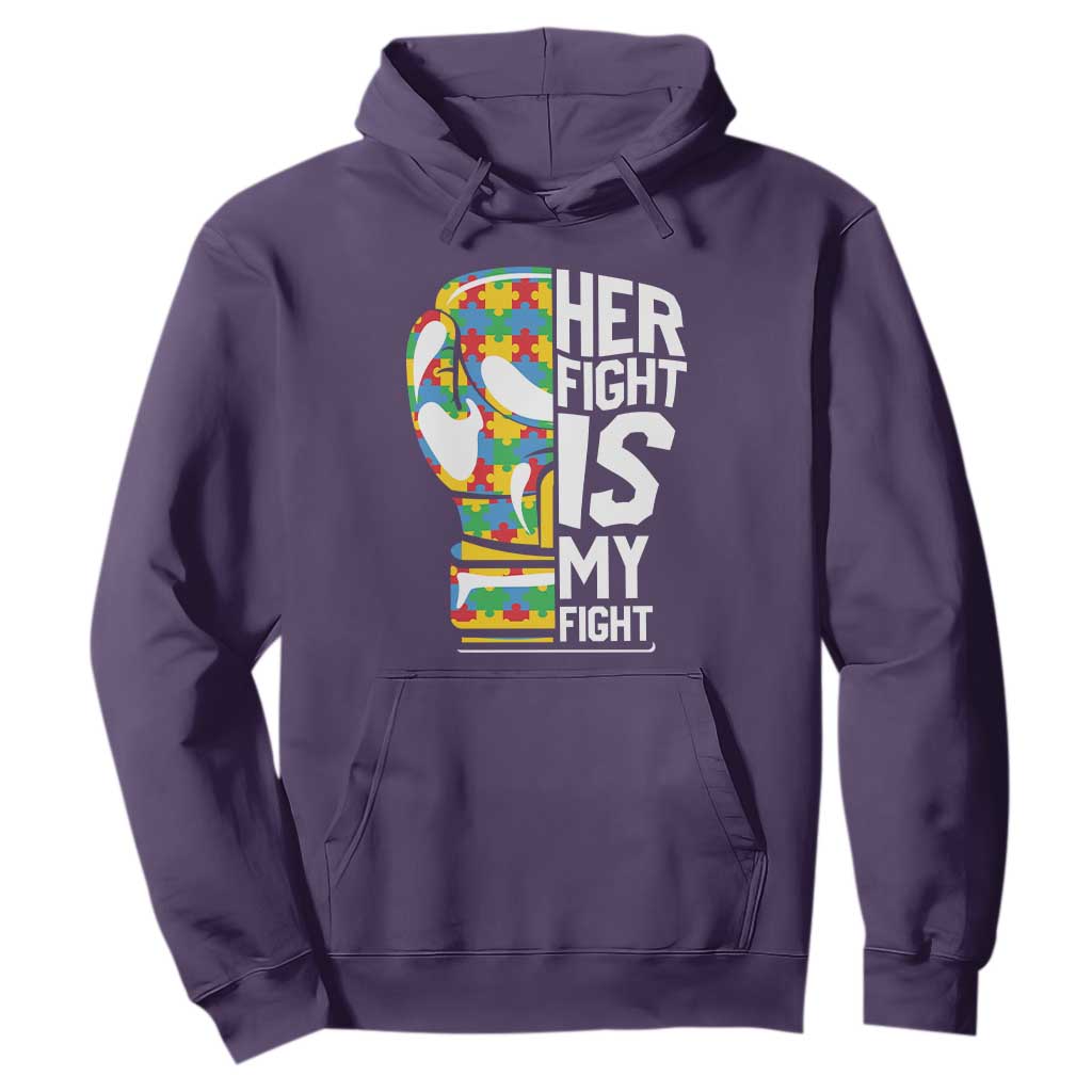 Autism Support Hoodie Her Fight is My Fight Warriors Jigsaw Puzzle Boxing Glove TS01 Purple Printyourwear