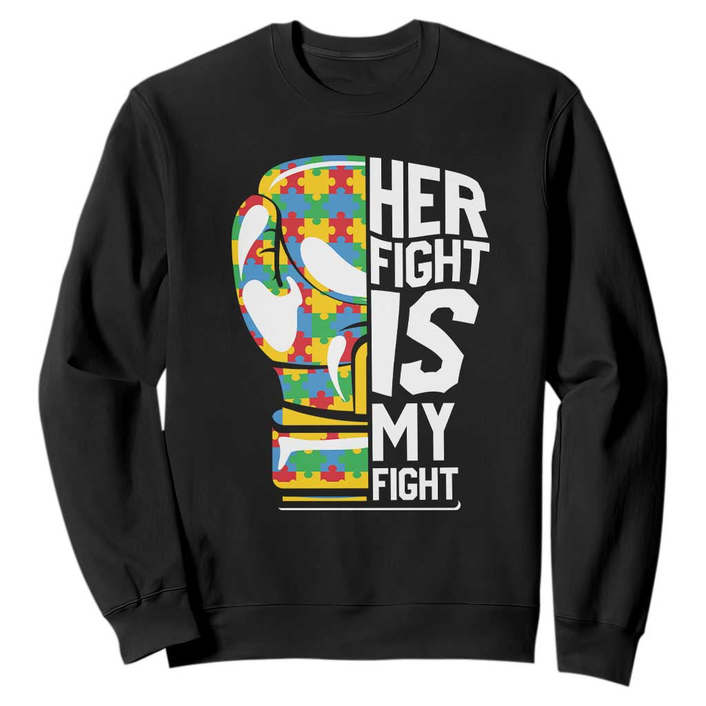Autism Support Sweatshirt Her Fight is My Fight Warriors Jigsaw Puzzle Boxing Glove TS01 Black Printyourwear