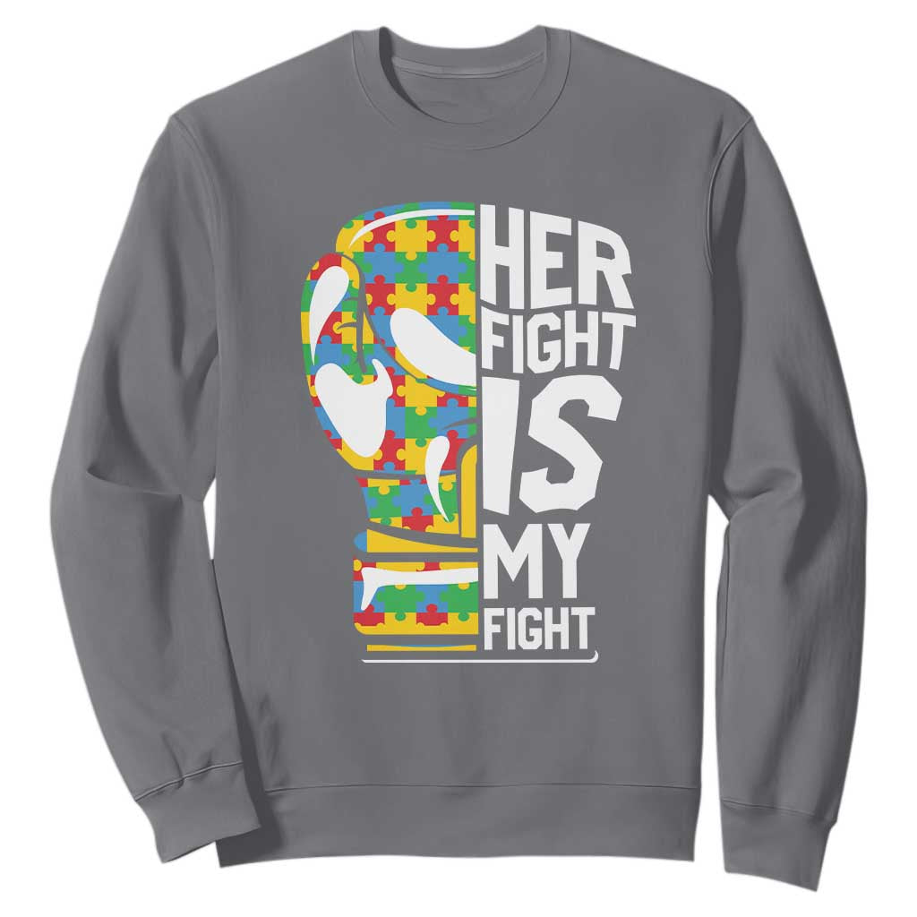 Autism Support Sweatshirt Her Fight is My Fight Warriors Jigsaw Puzzle Boxing Glove TS01 Charcoal Printyourwear