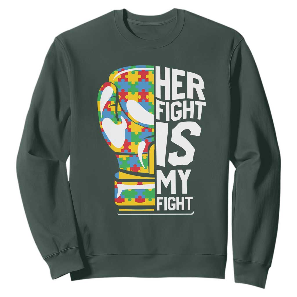 Autism Support Sweatshirt Her Fight is My Fight Warriors Jigsaw Puzzle Boxing Glove TS01 Dark Forest Green Printyourwear