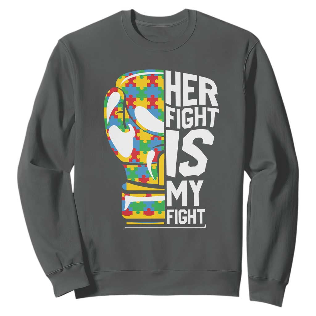 Autism Support Sweatshirt Her Fight is My Fight Warriors Jigsaw Puzzle Boxing Glove TS01 Dark Heather Printyourwear