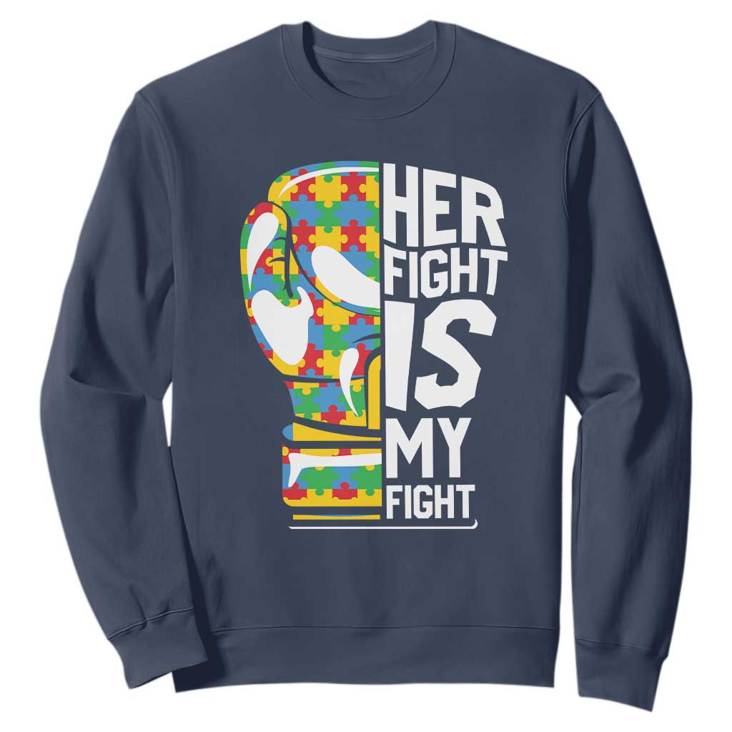 Autism Support Sweatshirt Her Fight is My Fight Warriors Jigsaw Puzzle Boxing Glove TS01 Navy Printyourwear
