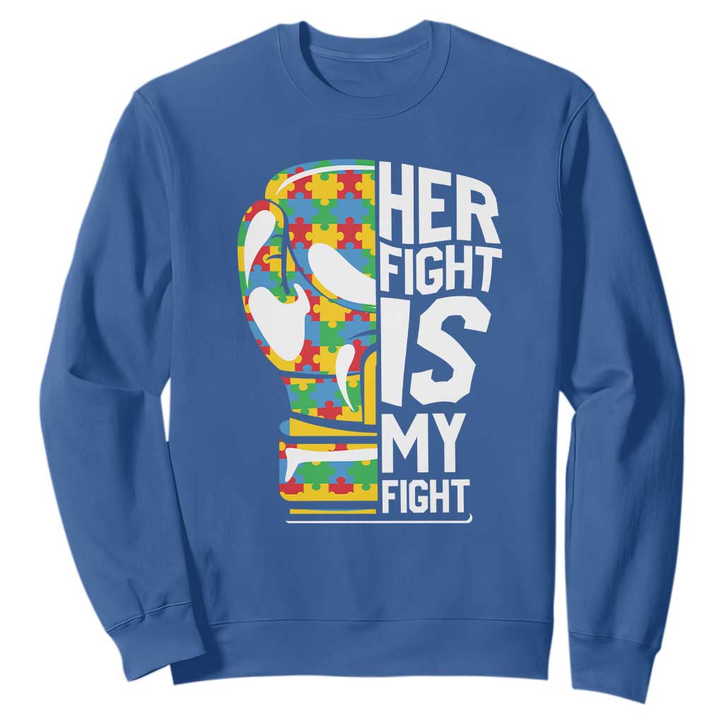 Autism Support Sweatshirt Her Fight is My Fight Warriors Jigsaw Puzzle Boxing Glove TS01 Royal Blue Printyourwear