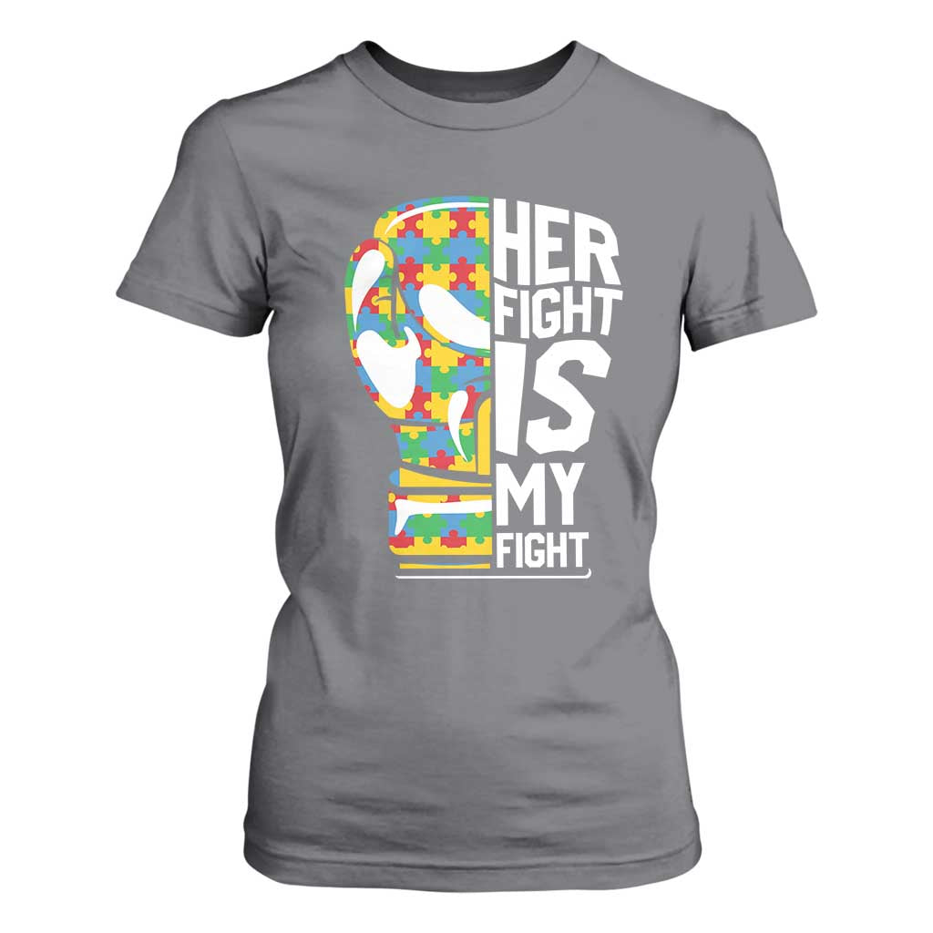Autism Support T Shirt For Women Her Fight is My Fight Warriors Jigsaw Puzzle Boxing Glove TS01 Charcoal Printyourwear