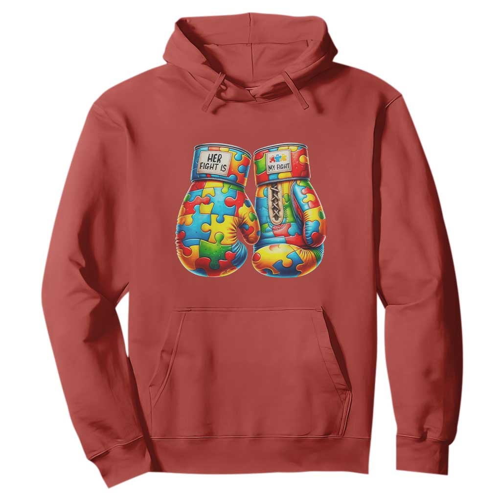 Autism Support Hoodie Her Fight is My Fight Jigsaw Puzzle Boxing Gloves TS01 Red Printyourwear