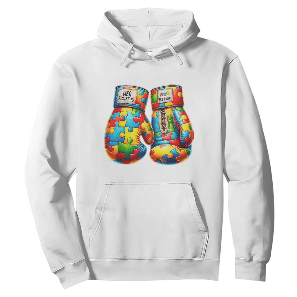 Autism Support Hoodie Her Fight is My Fight Jigsaw Puzzle Boxing Gloves TS01 White Printyourwear