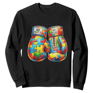 Autism Support Sweatshirt Her Fight is My Fight Jigsaw Puzzle Boxing Gloves TS01 Black Printyourwear