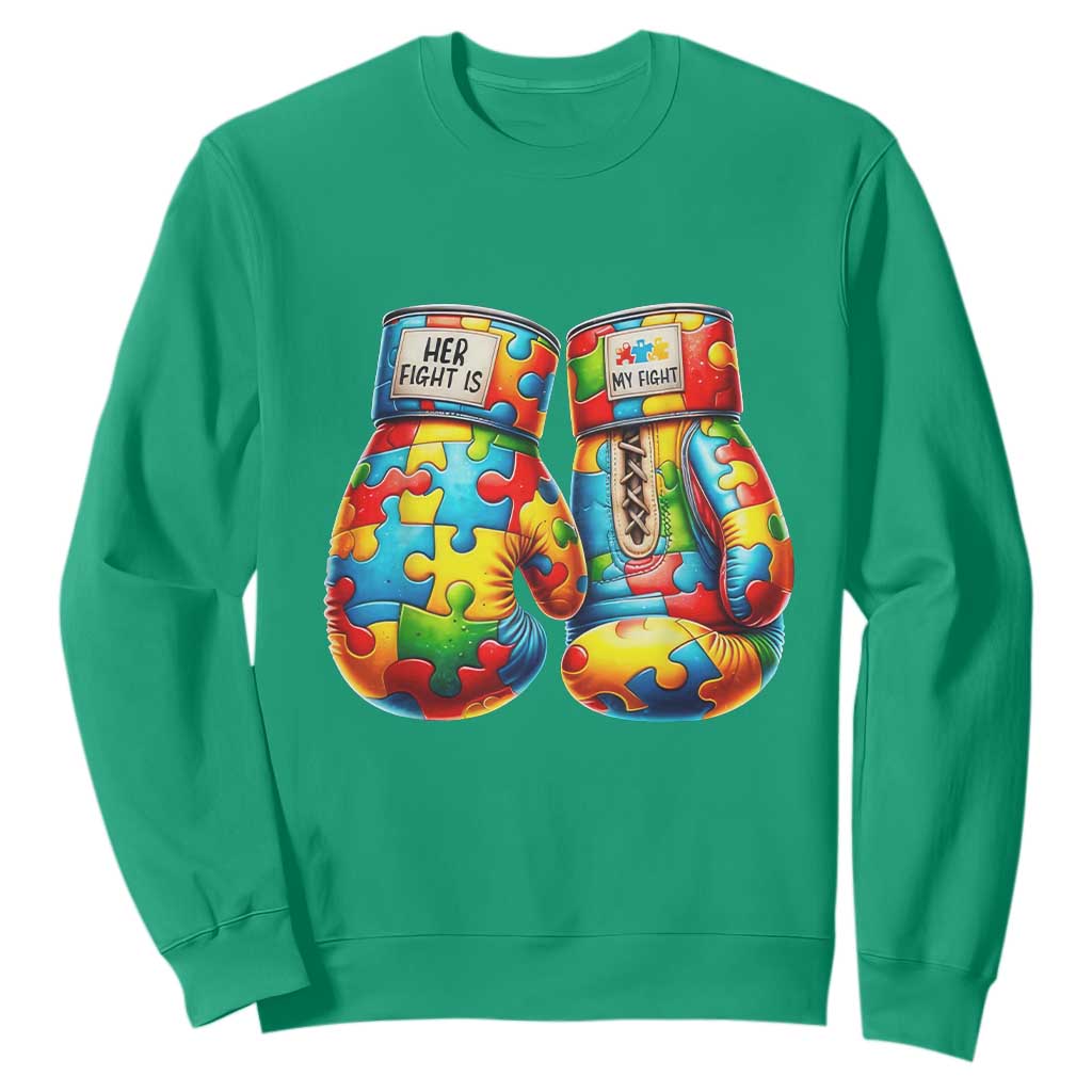 Autism Support Sweatshirt Her Fight is My Fight Jigsaw Puzzle Boxing Gloves TS01 Irish Green Printyourwear