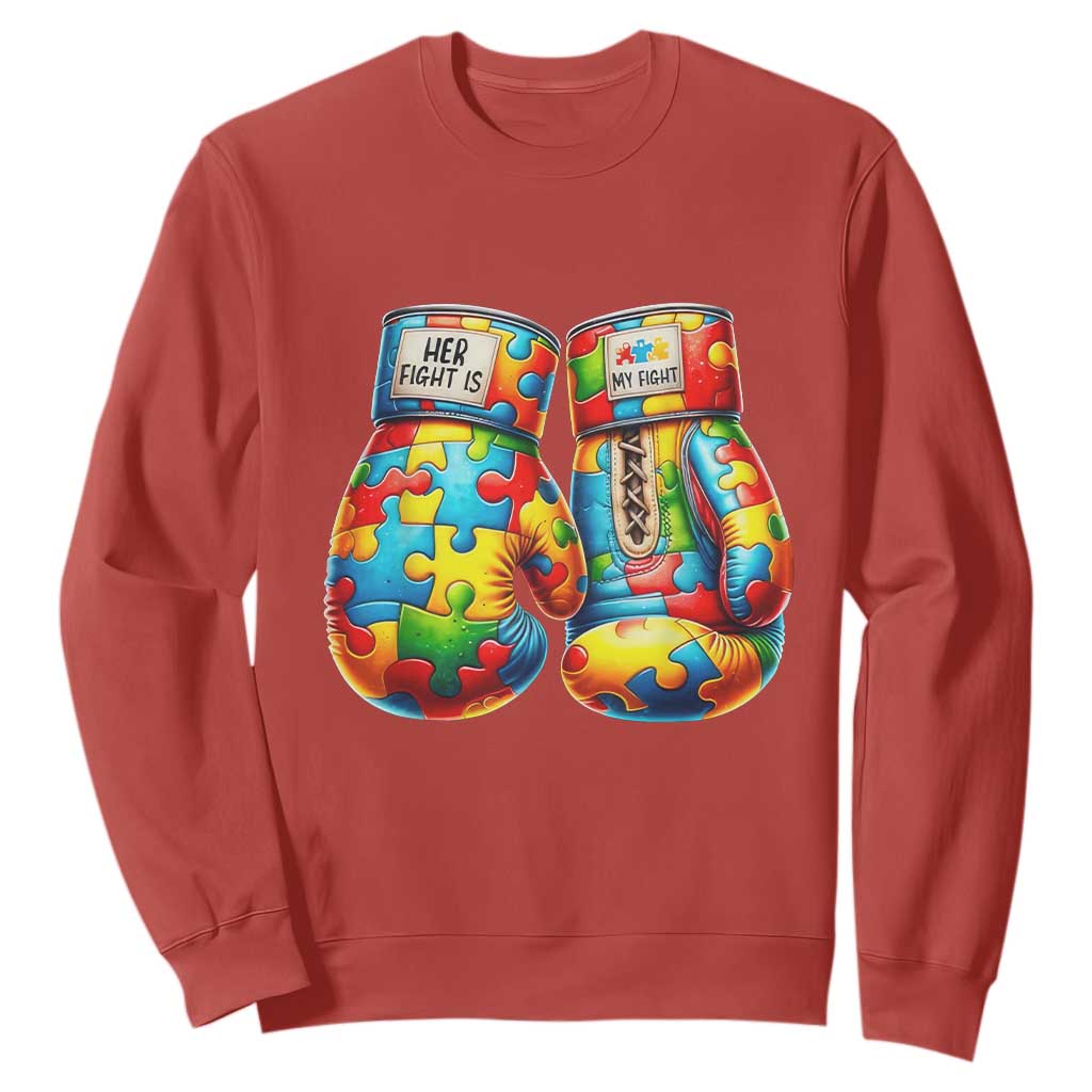 Autism Support Sweatshirt Her Fight is My Fight Jigsaw Puzzle Boxing Gloves TS01 Red Printyourwear