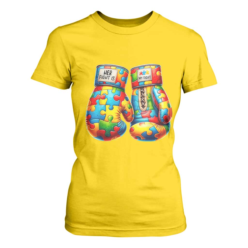 Autism Support T Shirt For Women Her Fight is My Fight Jigsaw Puzzle Boxing Gloves TS01 Daisy Printyourwear