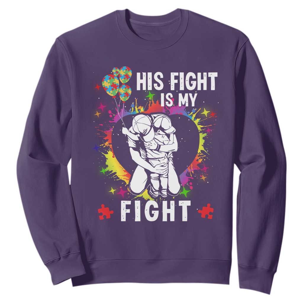 Autism Dad Sweatshirt His Fight is My Fight Father And Son Fighters TS01 Purple Printyourwear