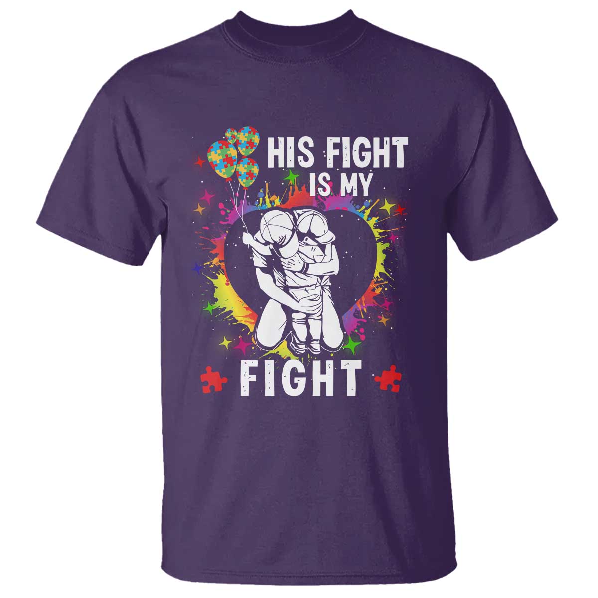 Autism Dad T Shirt His Fight is My Fight Father And Son Fighters TS01 Purple Printyourwear