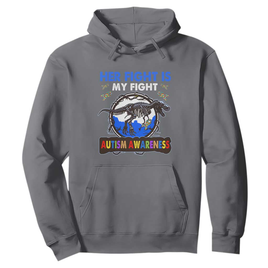 Dinosaur Skeleton Autism Hoodie Her Fight is My Fight Love Support Fighters TS01 Charcoal Printyourwear