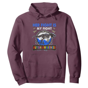 Dinosaur Skeleton Autism Hoodie Her Fight is My Fight Love Support Fighters TS01 Maroon Printyourwear