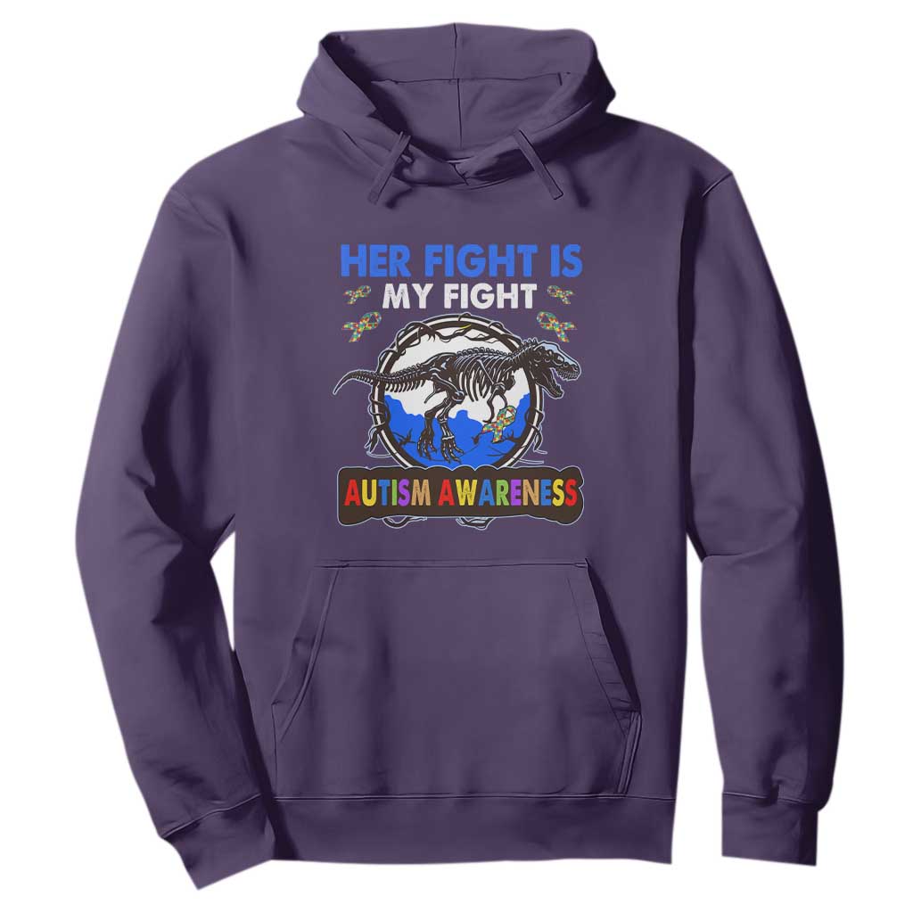 Dinosaur Skeleton Autism Hoodie Her Fight is My Fight Love Support Fighters TS01 Purple Printyourwear