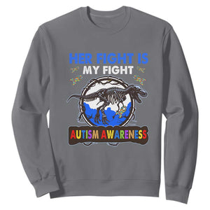 Dinosaur Skeleton Autism Sweatshirt Her Fight is My Fight Love Support Fighters TS01 Charcoal Printyourwear