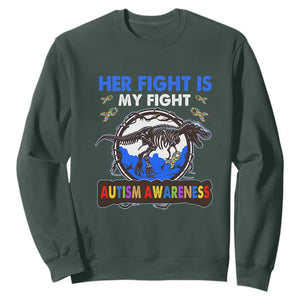 Dinosaur Skeleton Autism Sweatshirt Her Fight is My Fight Love Support Fighters TS01 Dark Forest Green Printyourwear
