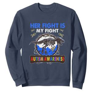 Dinosaur Skeleton Autism Sweatshirt Her Fight is My Fight Love Support Fighters TS01 Navy Printyourwear