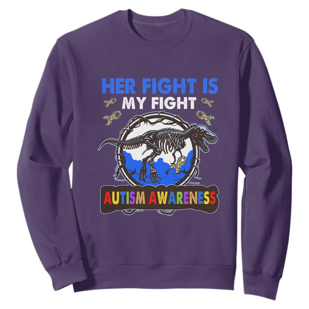 Dinosaur Skeleton Autism Sweatshirt Her Fight is My Fight Love Support Fighters TS01 Purple Printyourwear