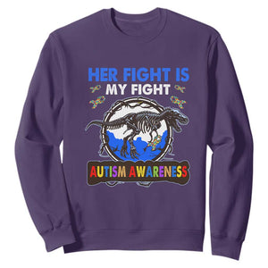 Dinosaur Skeleton Autism Sweatshirt Her Fight is My Fight Love Support Fighters TS01 Purple Printyourwear