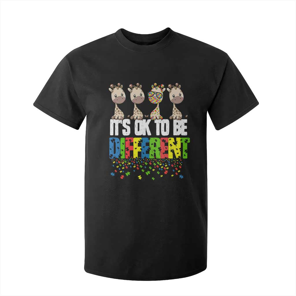 Giraffe Autism T Shirt For Kid It's Ok To Be Different Jigsaw Puzzle TS01 Black Printyourwear