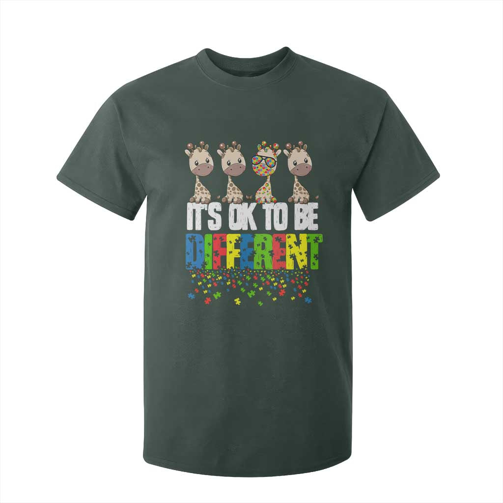 Giraffe Autism T Shirt For Kid It's Ok To Be Different Jigsaw Puzzle TS01 Dark Forest Green Printyourwear