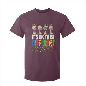 Giraffe Autism T Shirt For Kid It's Ok To Be Different Jigsaw Puzzle TS01 Maroon Printyourwear