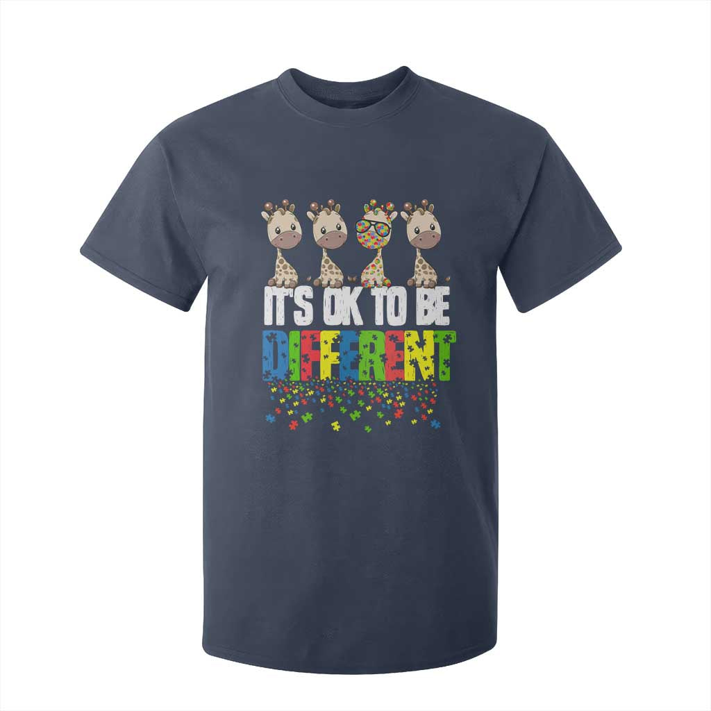 Giraffe Autism T Shirt For Kid It's Ok To Be Different Jigsaw Puzzle TS01 Navy Printyourwear