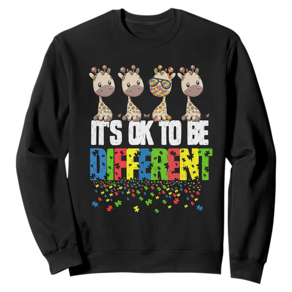 Giraffe Autism Sweatshirt It's Ok To Be Different Jigsaw Puzzle TS01 Black Printyourwear