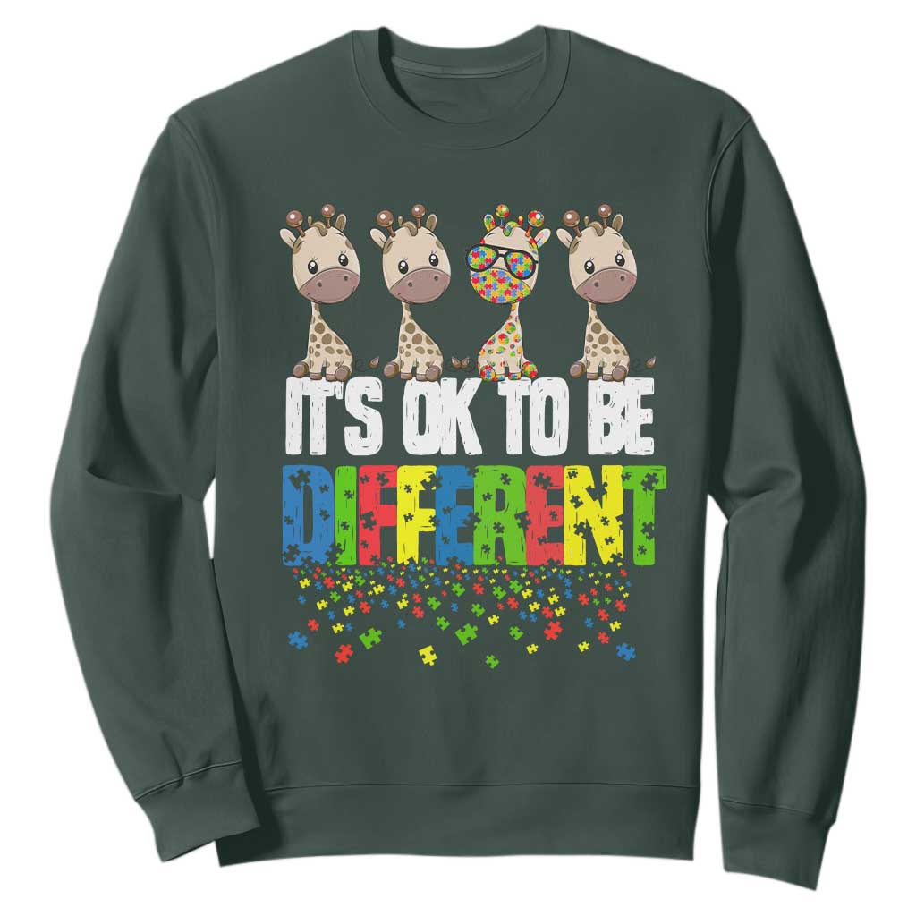 Giraffe Autism Sweatshirt It's Ok To Be Different Jigsaw Puzzle TS01 Dark Forest Green Printyourwear