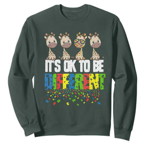 Giraffe Autism Sweatshirt It's Ok To Be Different Jigsaw Puzzle TS01 Dark Forest Green Printyourwear