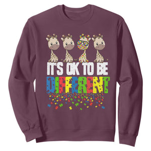 Giraffe Autism Sweatshirt It's Ok To Be Different Jigsaw Puzzle TS01 Maroon Printyourwear