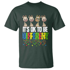 Giraffe Autism T Shirt It's Ok To Be Different Jigsaw Puzzle TS01 Dark Forest Green Printyourwear